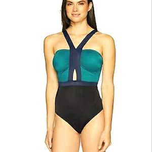 NWT Plus Size Coastal Blue Colorblock Swimsuit
